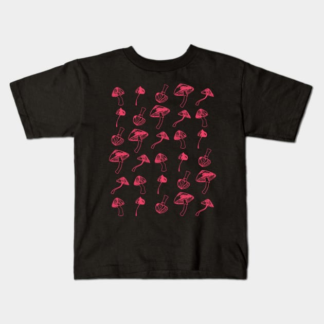 Mushrooms on Black Kids T-Shirt by Sloosh